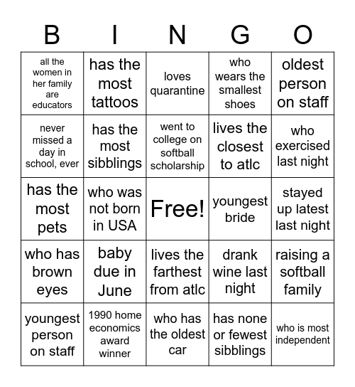 Fun Day Friday! Bingo Card