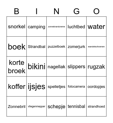 De Grote Zomer Bingo Card