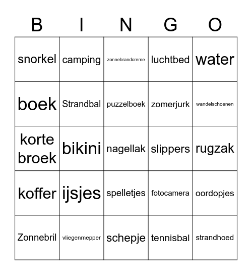 De Grote Zomer Bingo Card