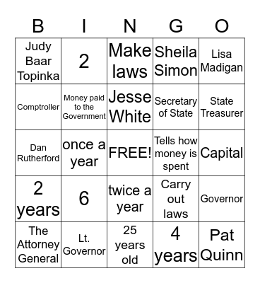 Executive Branch Bingo Card