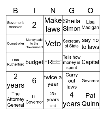 Executive Branch Bingo Card