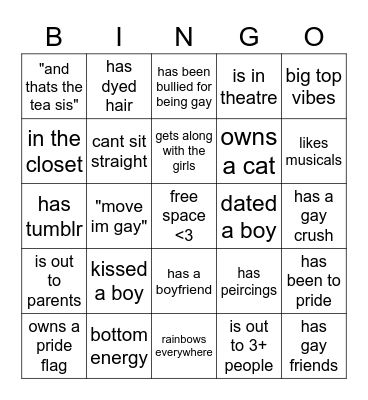 GAY BINGO Card