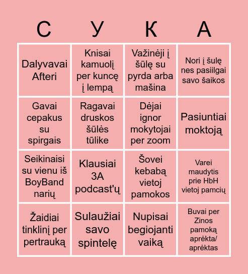Riešės IIIA Bingo Card