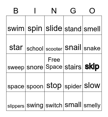 s cluster bingo Card