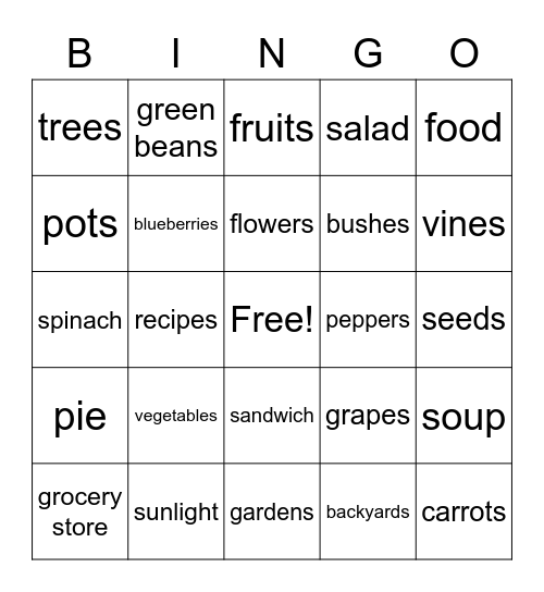 GROWING FOOD AT HOME Bingo Card