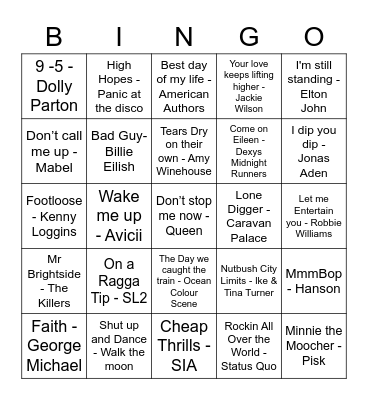 Music Bingo - Burton Bingo Card