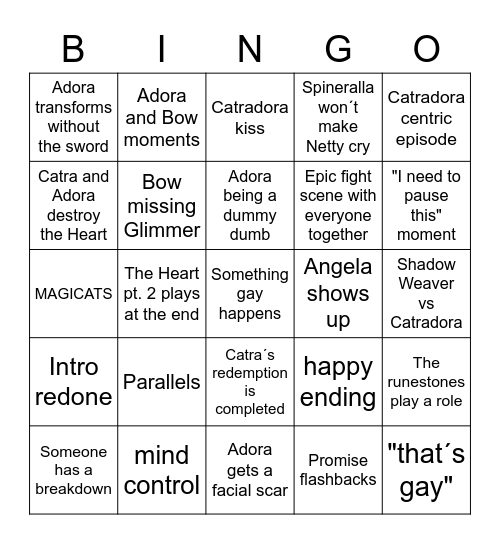 She-Ra Season 5 Bingo! Bingo Card