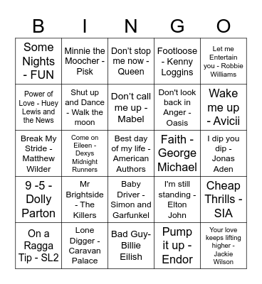 Music Bingo - Burton Bingo Card