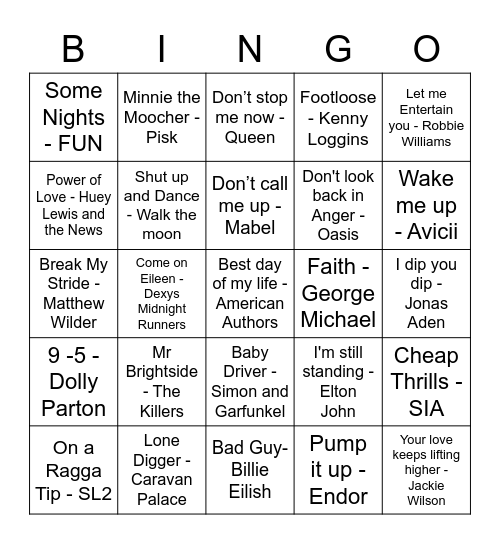 Music Bingo - Burton Bingo Card