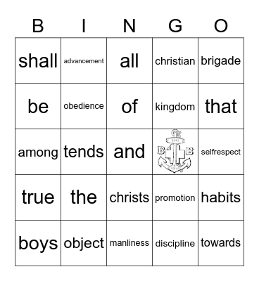 Boys' Brigade Knowledge - Object Bingo Card