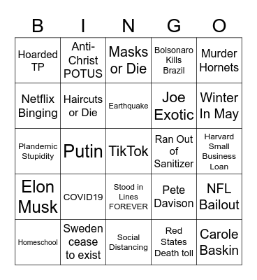 Apocalypse 2020 Bingo Card