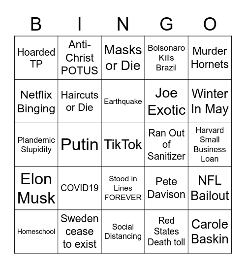 Apocalypse 2020 Bingo Card