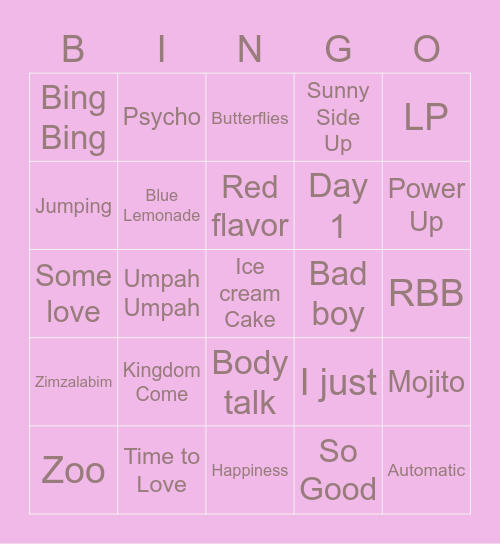 Red velvet' song Bingo Card