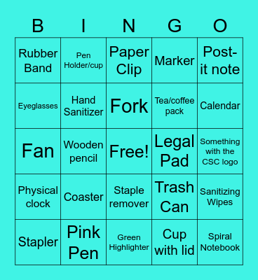 CSC COVID Cruise 2020 Bingo Card