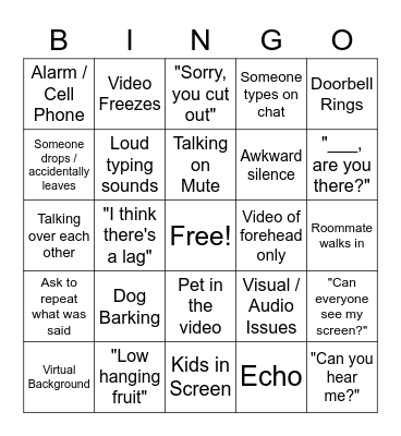 Virtual Meeting Bingo Card