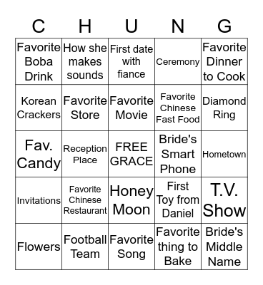 Angela's Bridal Shower! Bingo Card