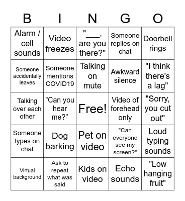 Virtual Meeting Bingo Card