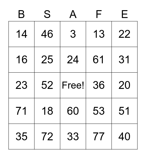 SAFETY WEEK BINGO Card