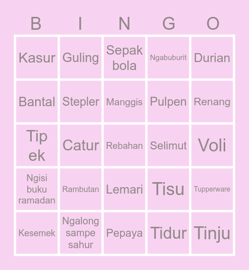 Punya Sabil Bingo Card