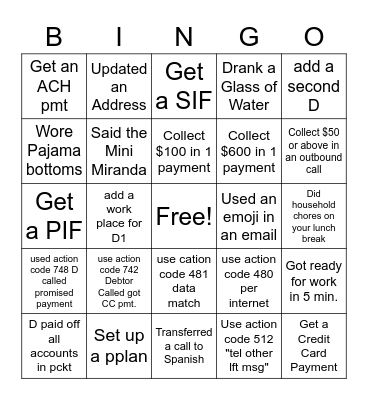 Collection Bingo Card