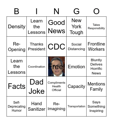 Governor Cuomo Press Conference Bingo (c) 2020 Dan Barton & Tammy Green   Patent Pending Bingo Card