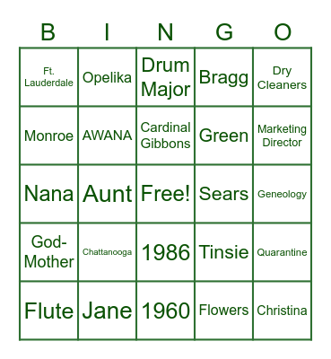 Mom Bingo Card