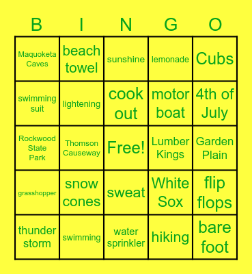 Summer Bingo Card