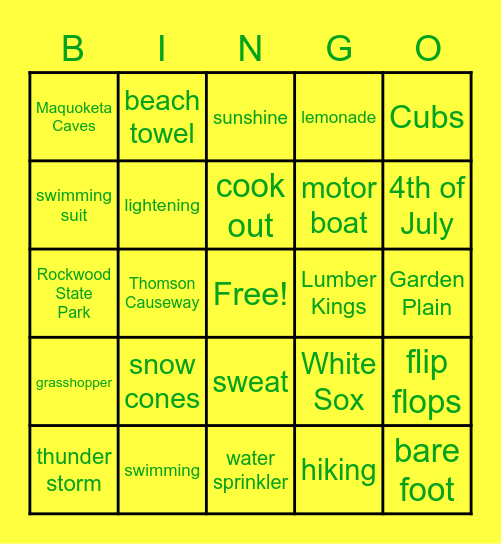 Summer Bingo Card
