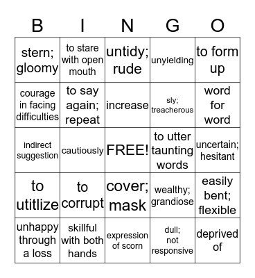 Vocabulary 1 Bingo Card