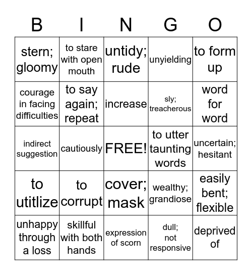 Vocabulary 1 Bingo Card