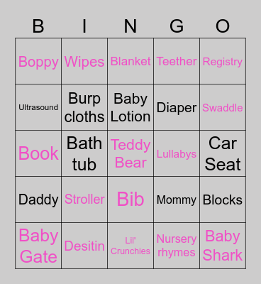 Virtual Baby Shower Bingo Card
