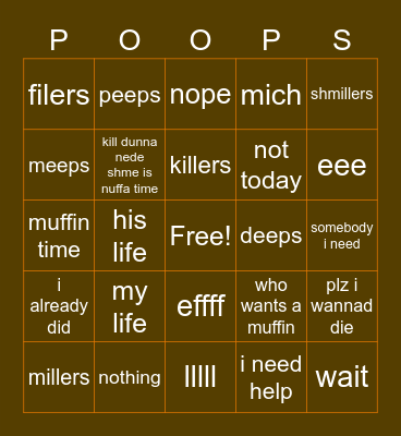 Poopgo Bingo Card