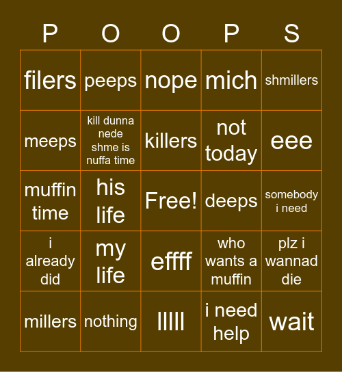 Poopgo Bingo Card
