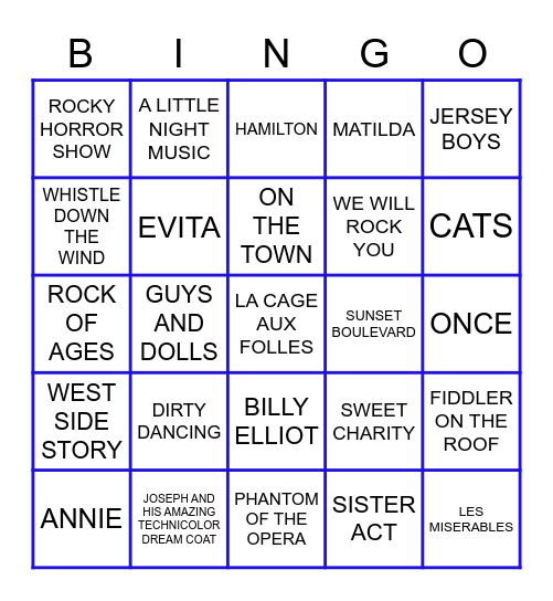 PRESENT STAGE MUSICALS BINGO Card