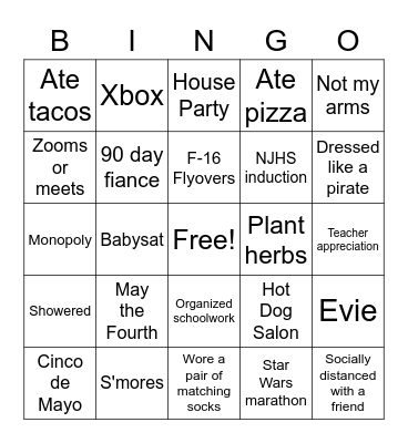 Things We Did The Past 7 Days Bingo Card