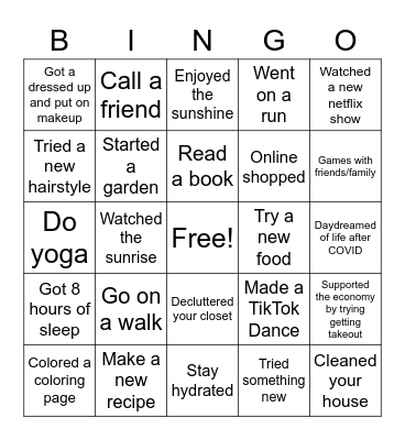 RD2B COVID BINGO Card