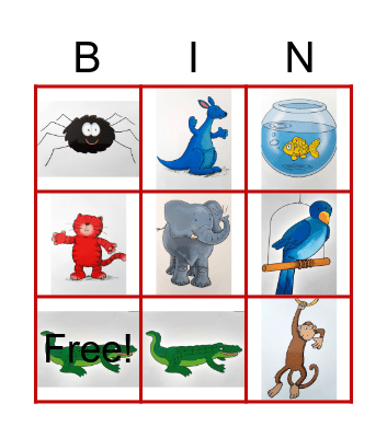 Name your animals Bingo Card