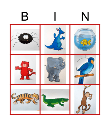 Name your animals Bingo Card