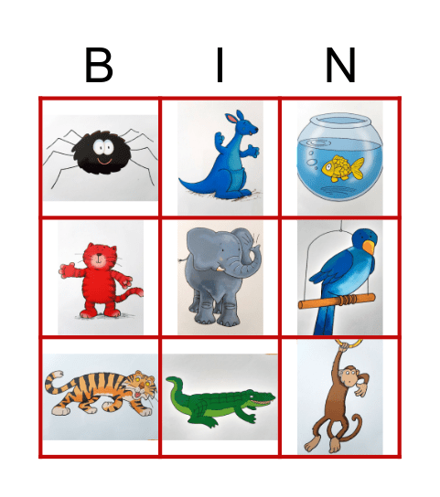 Name your animals Bingo Card