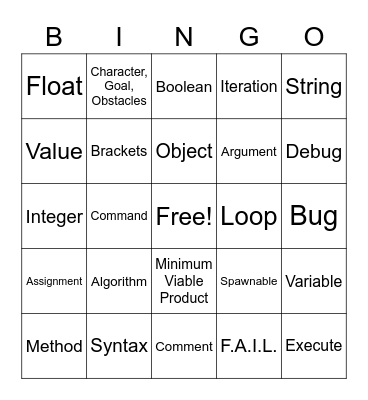 Code Combat terms Bingo Card