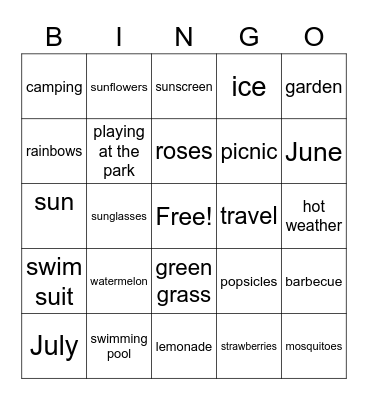 Summertime Bingo Card