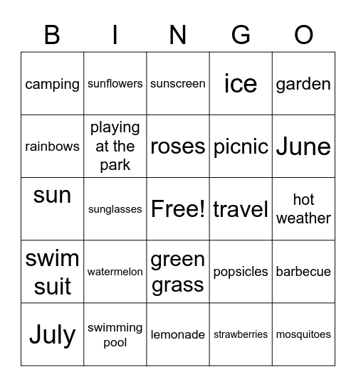 Summertime Bingo Card