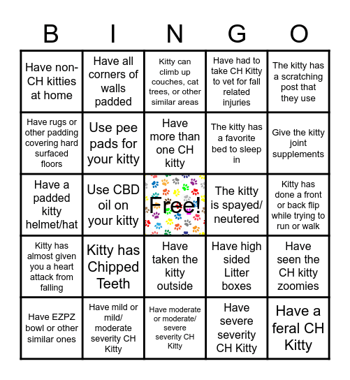 Cerebellar Hypoplasia (CH) Kitty Bingo Card