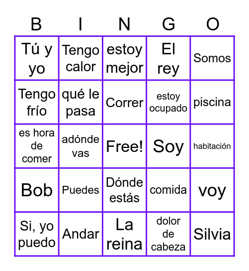 6th Muzzy 3 & 4 Vocabulary Review Bingo Card