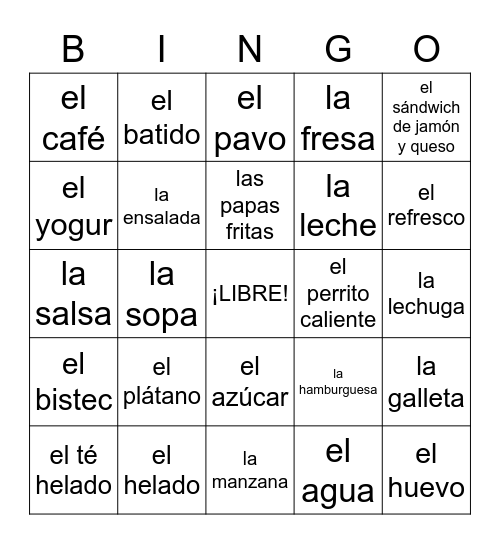 La Comida Bingo Card