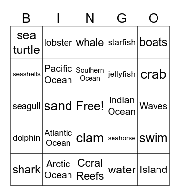 Ocean Bingo Card