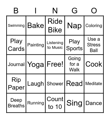 Coping Skills Bingo Card