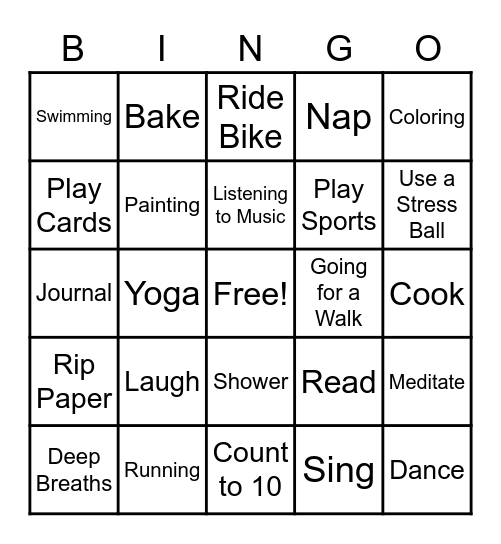 Coping Skills Bingo Card