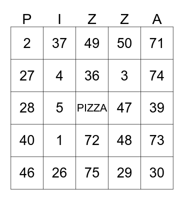 JJ Twig's Pizza and Pub  Bingo Card