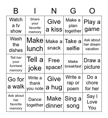 Mother's Day To-do List BINGO Card